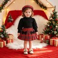 thumbnail image 2 of Mnyotv Girls Christmas Outfits Long Sleeve Tops Bow Plaid Skirts and Matching Hats 3Pcs Sets Fall Clothes for Girl Size 2-3Y, 2 of 7