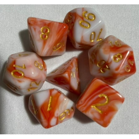 Galactic Dice Acrylic Sets - White & Orange Swirl Set of 7 Dice