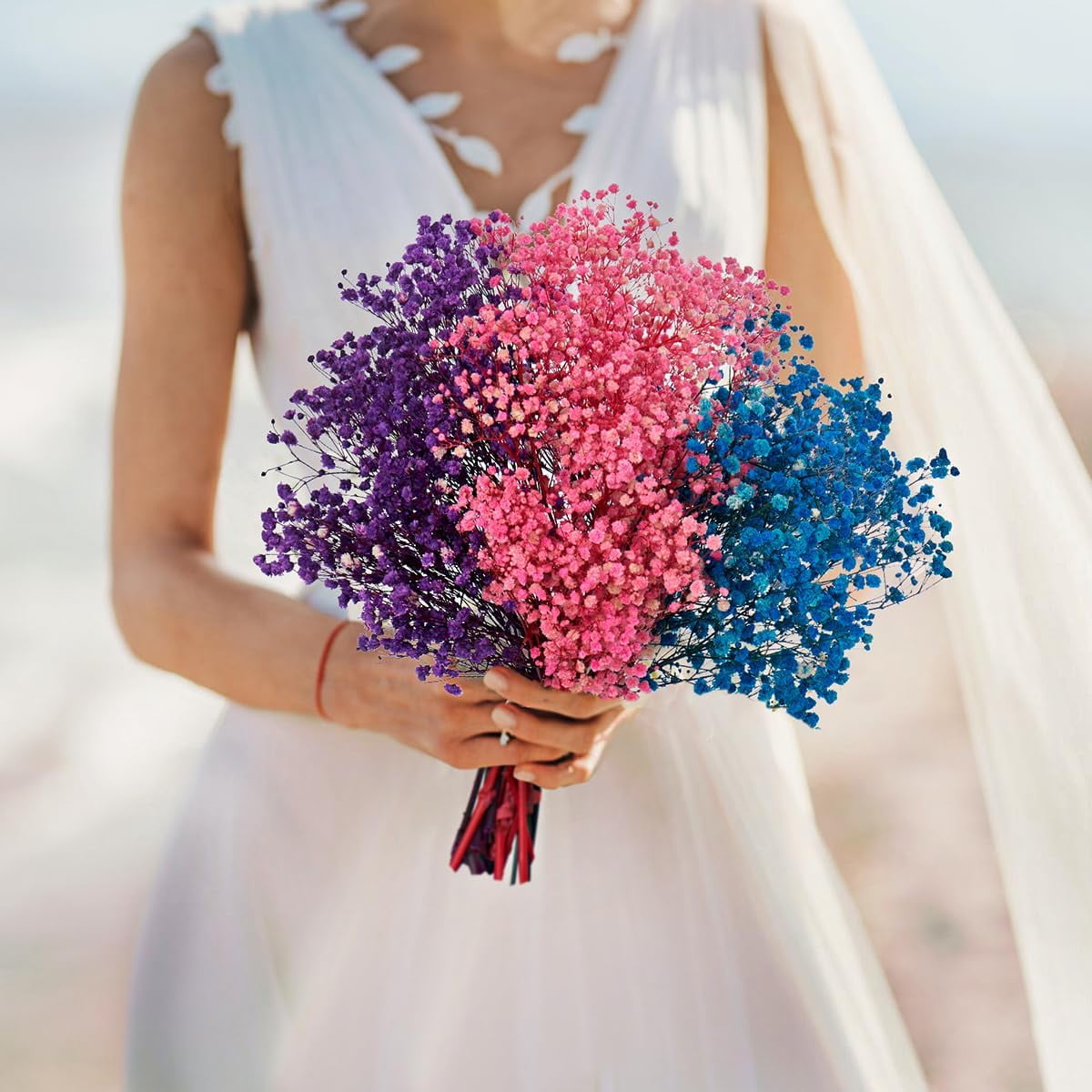 Dried Baby's Breath Flowers Purple-Pink-Blue, 17 inch Natural Dried Flowers Babys Breath Bulk 3000+, Real Dried Gypsophila Branches for Wedding, Party, Table Vase, DIY, Home Decor
