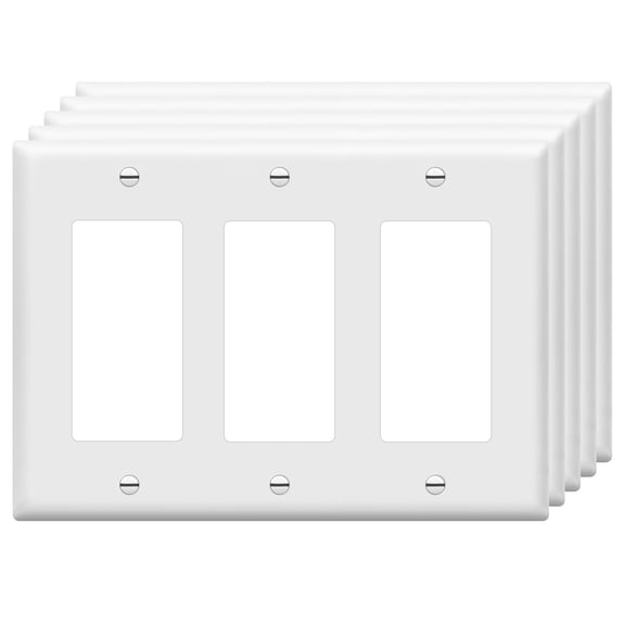ENERLITES Decorator Light Switch or Receptacle Outlet Wall Plate, Gloss Finish, Size 3-Gang 4.50" x 6.38", Unbreakable Polycarbonate Thermoplastic, UL Listed, 8833-W-5PCS, White, (5 Pack)