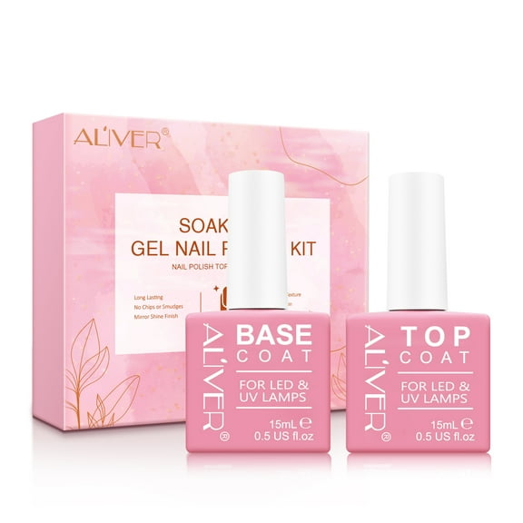 Aliver Nail Polish Top Coat, Protective High-Gloss Shine, 0.5 Fl Oz,Aliver Nail Polish Base Coat, Natural Nail Polish Base Coat, 0.5 Fl Oz