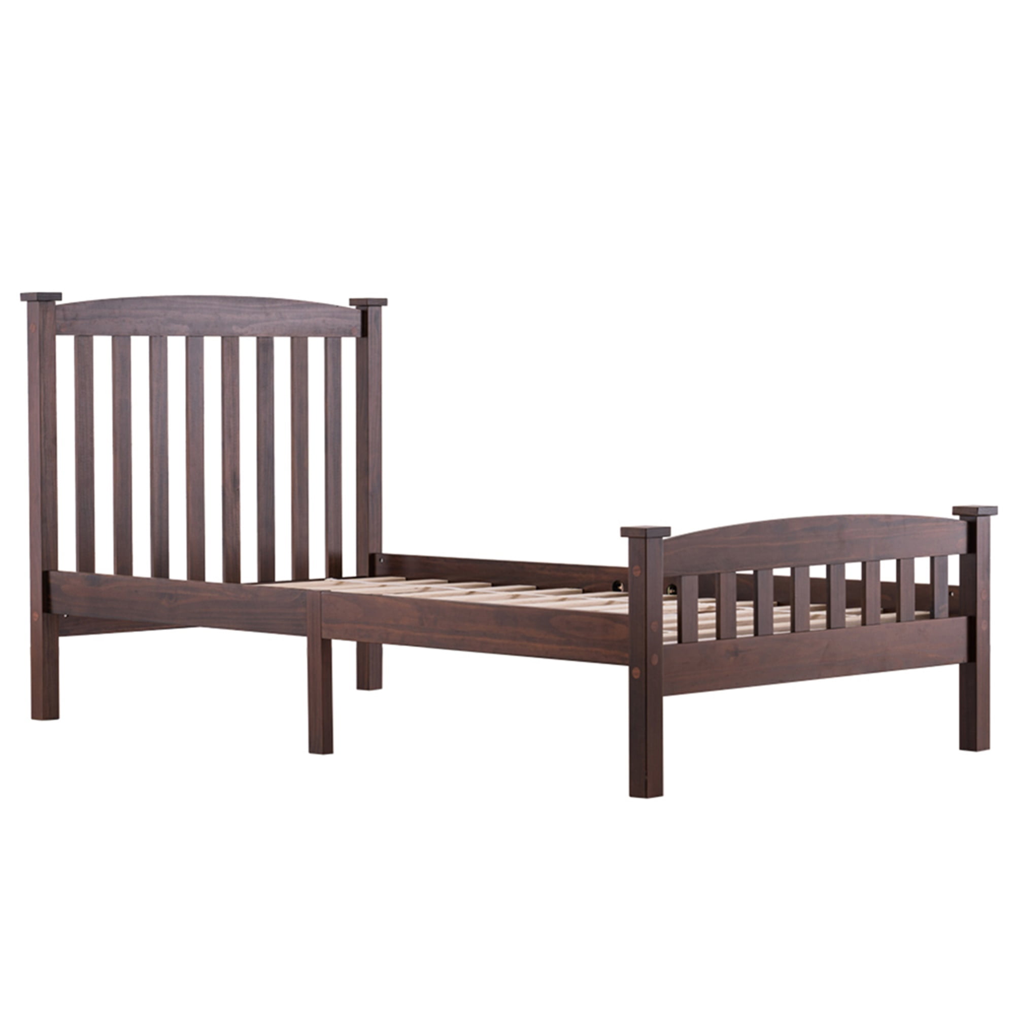 Kadyn Classic Twin Size Platform Bed, Twin Size Bed Frame with Hollow Vertical Striped Headboard, Footboard and Underbed Space for Children, Teens and Adult Bedrooms, No Springs Required, Walnut Kadyn Classic Twin Size Platform Bed, Twin Size Bed Frame with Hollow Vertical Striped Headboard, Footboard and Underbed Space for Children, Teens and Adult Bedrooms, No Springs Required, Walnut