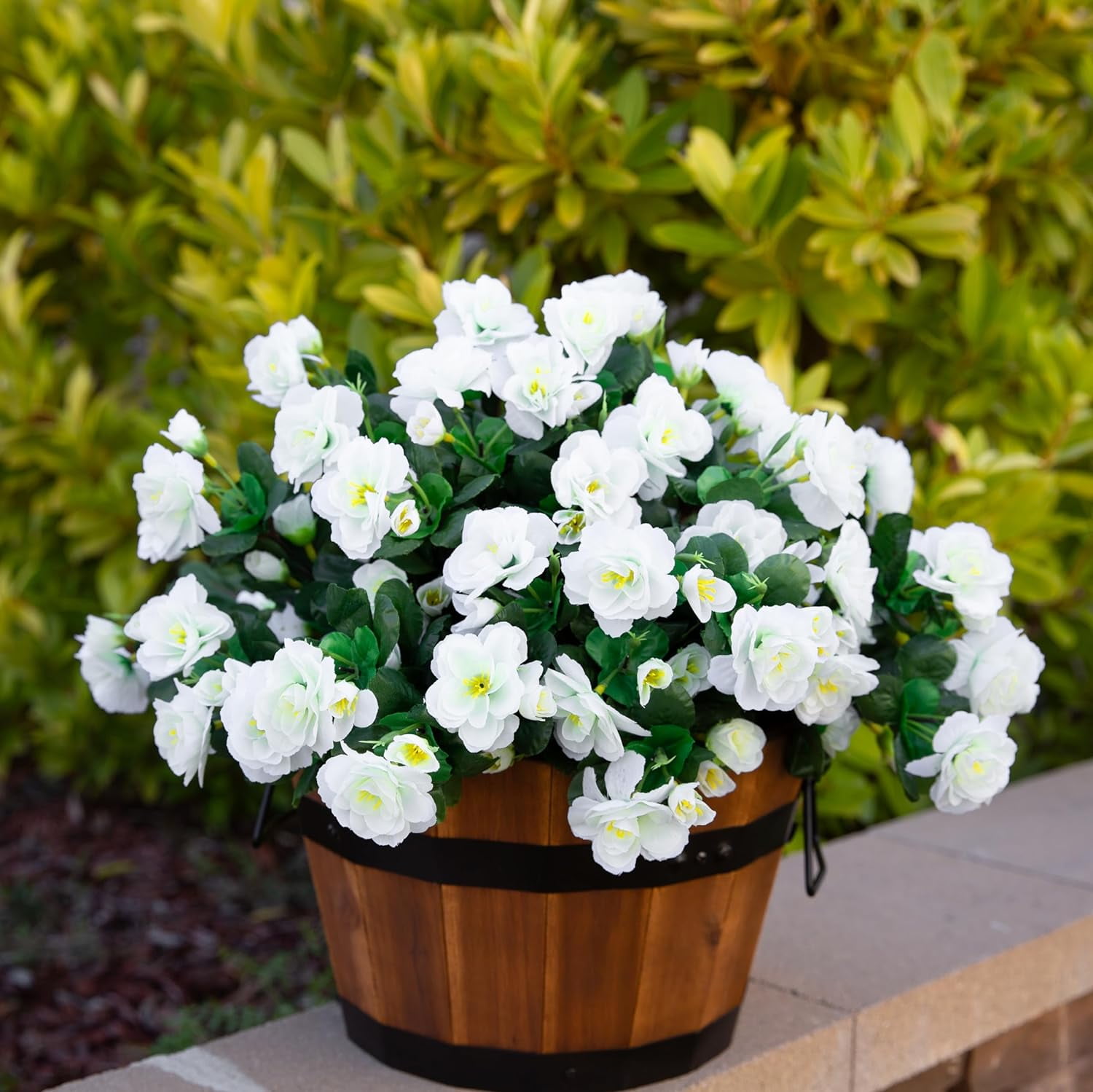 HangTanWan UV Resistant Artificial Silk White Camellia Flower(3 Count)