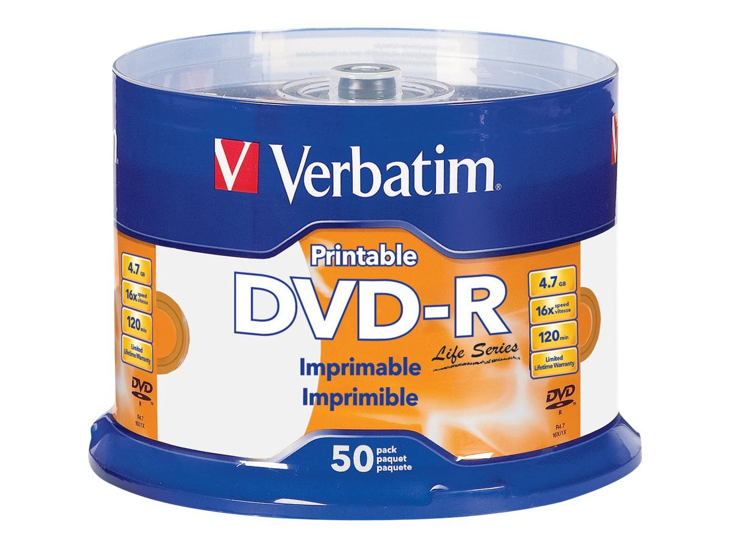Verbatim® Life Series DVD-R Printable Disc Spindle, Pack Of 50