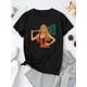thumbnail image 2 of Women's Fashion Guitar Girl Print T-Shirt, Casual Crew Neck Short Sleeve Top, Polyester 95% Spandex 5% Knit Fabric, Medium Stretch, All Season Comfort Fit, 2 of 6