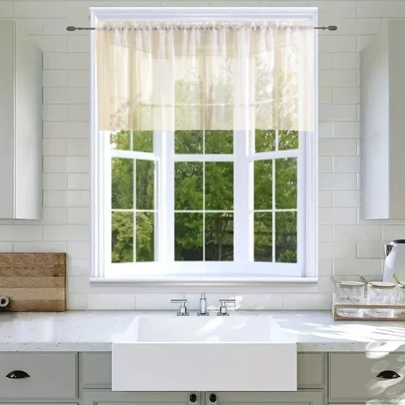 Gorgeous Home Line Solid Sheer Rod Pocket Window Valance, 55" x 18" V16 Beige