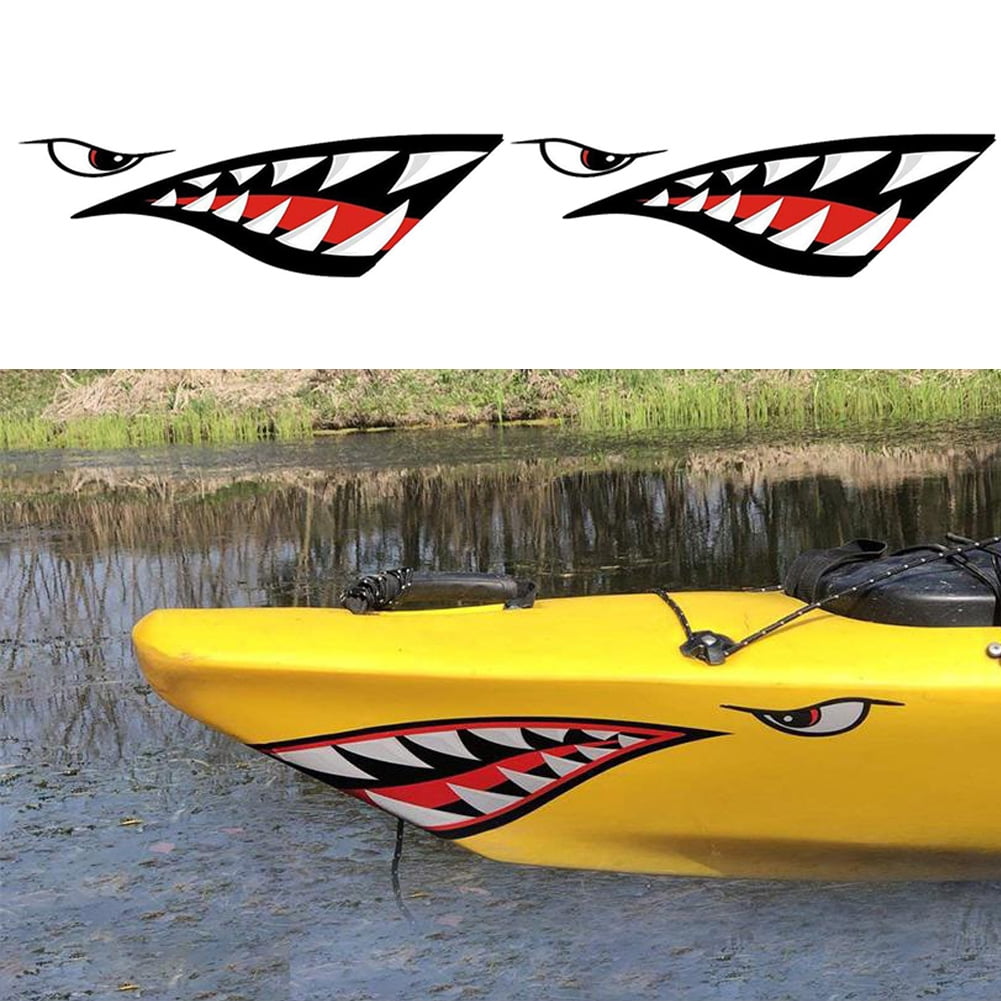LN_ 2Pcs Waterproof Shark Teeth Mouth Rowing Kayak Boat Sticker Decals Decor F 