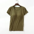 thumbnail image 2 of Workout Tops for Women Built-in Bra Padded T-Shirt Casual Comfy Short Sleeve Crew Neck Yoga Sports Tees Shirt Army Green L, 2 of 7
