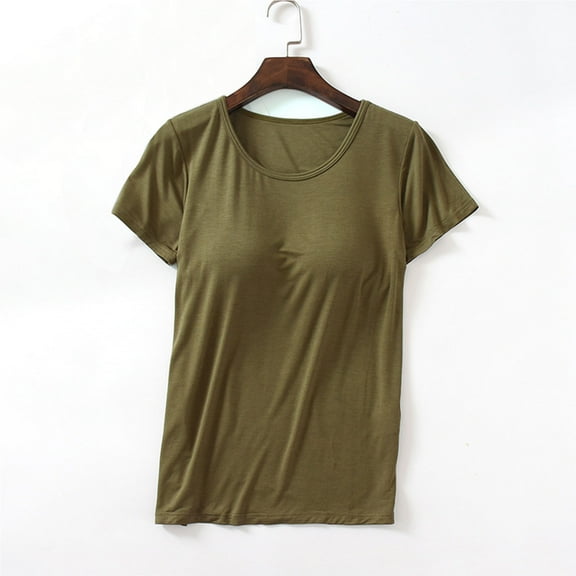 Aobny Plus Size Women's Pajamas Tops Only Modal Sleep Tops Padded Short Sleeve Crew Neck Sleepwear,Green,L