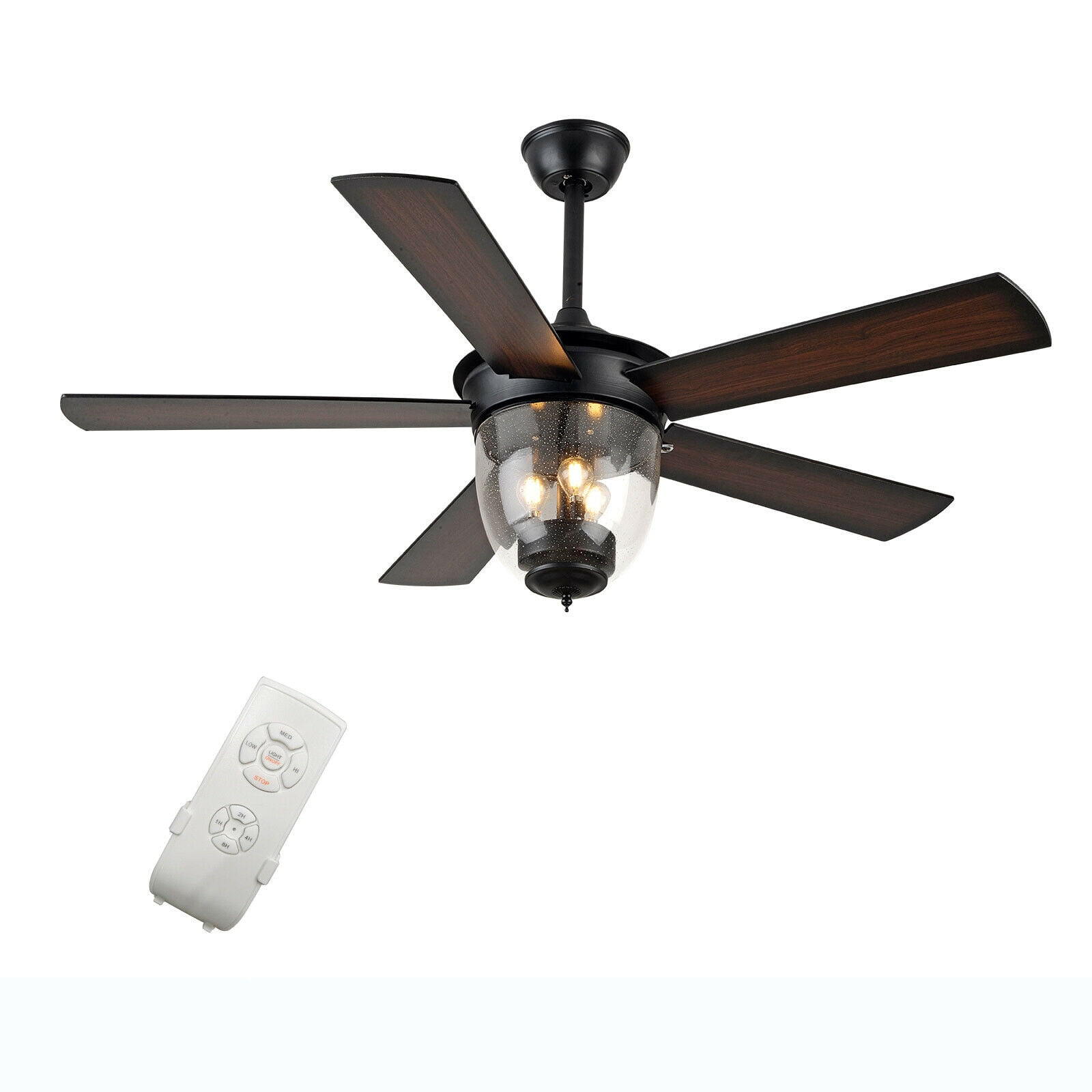 52" Industrial Ceiling Fan with Light 5 Blades, LED Chandelier 3Speed