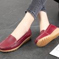 thumbnail image 4 of hopeusnice Women's Faux Leather Wedges Shoes Slip On Flats Loafers Comfortable Breathable Shoes Low Heel Walking Shoes Driving Shoes for Women Red 38, 4 of 5