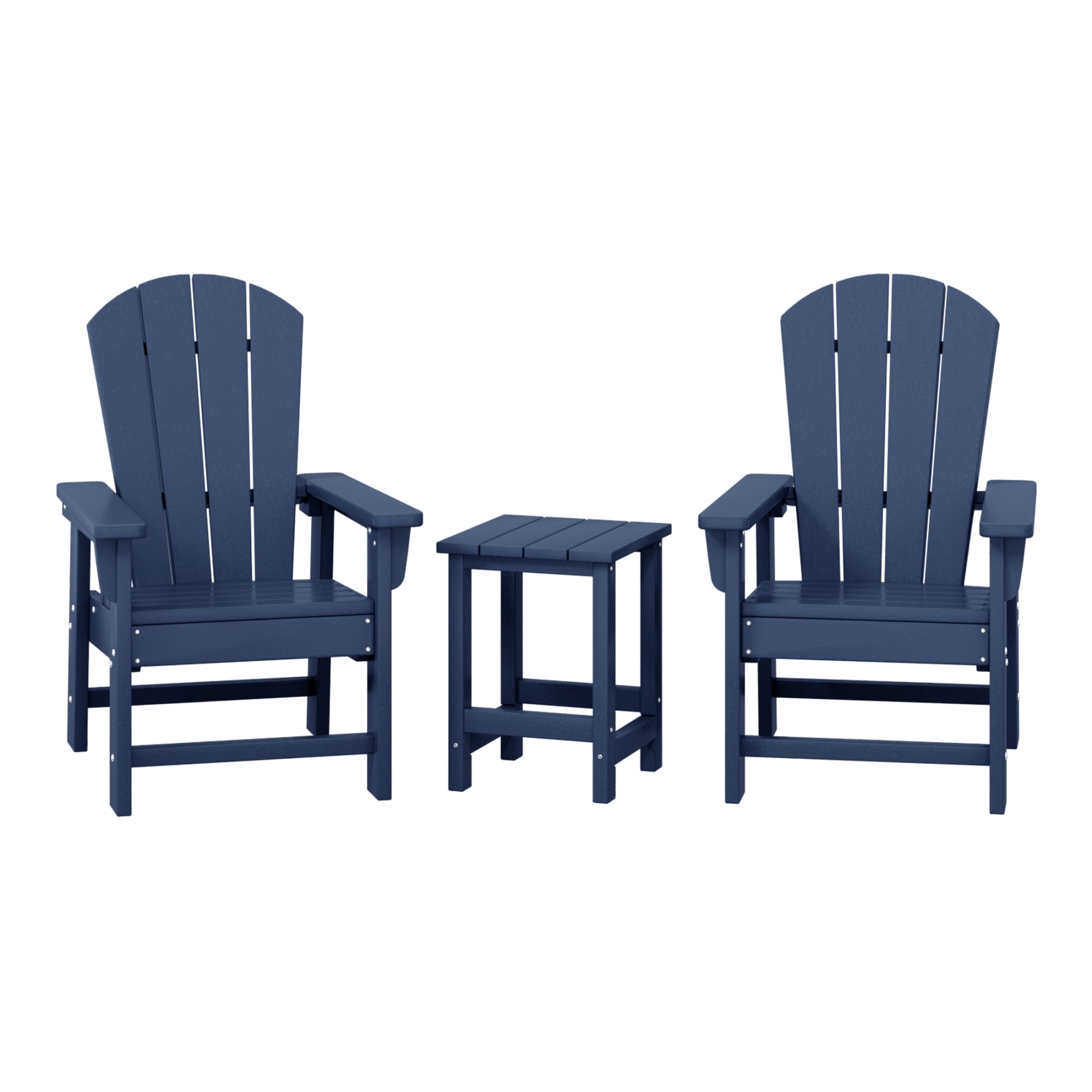 WestinTrends Malibu Kids 3-Piece Outdoor HDPE Adirondack Chairs With Square Side Table Set, Navy Blue