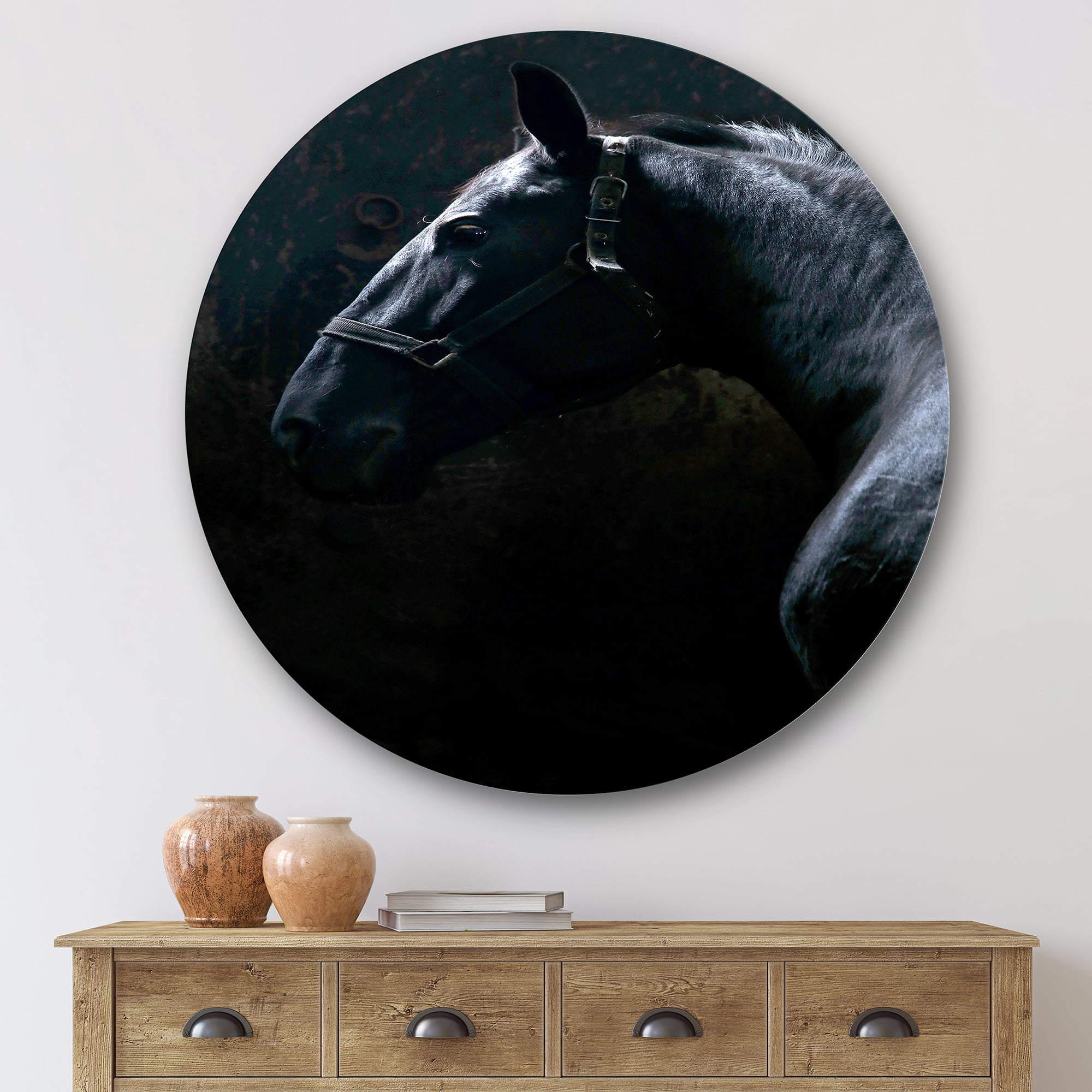 Designart 'Close Up Of Thoroughbred Nonius Stallion Horse II' Farmhouse Circle Metal Wall Art 36x36 - Disc of 36