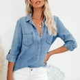 thumbnail image 4 of Blmnix Blue Boutique Womens Tops Denim Work Solid Long Sleeve Casual Blouse Womans Tops Fall, 4 of 9