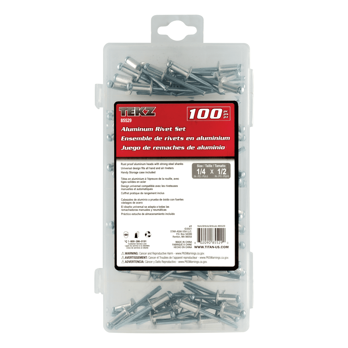 Titan 100 Piece 1/4 in x 1/2 in Aluminum/Steel Rivet Set