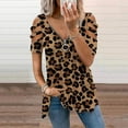 thumbnail image 1 of ICHUANYI Clearance Women's Summer Short SleevesＶ-Neck Zipper Leopard Hollow Out T-Shirt Blouse Tops(Coffee, XXL) ICHUANYI WER2023080707667, 1 of 5