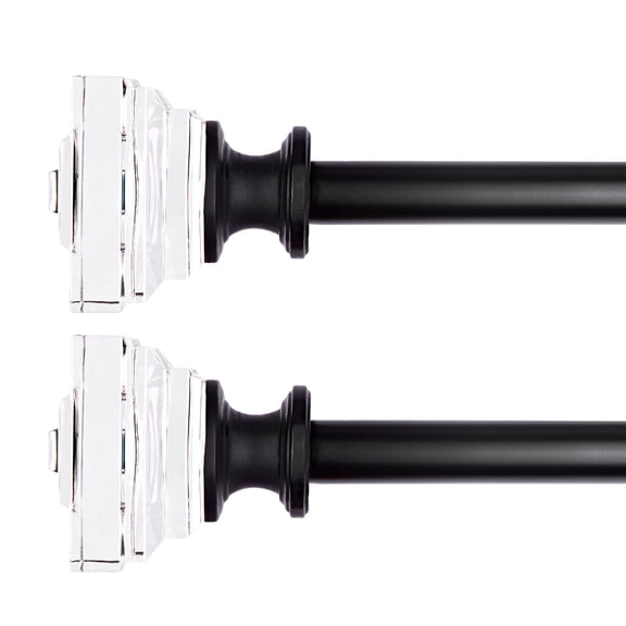 2 Pack 3/4" Diameter Standard Decorative Window Curtain Rod, Adjustable Curtain Rod for Windows , Acrylic Square Finials