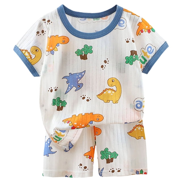 Ramiter Ensemble de Pyjama pour Bébés Garçons Filles, Imprimé Mignon, Col Rond, T-Shirts à Manches Courtes, Shorts à Taille Élastique, Pyjamas d'Été Doux et Mignons, Ensemble pour 2t 3t 4t 5t 6t 7t, Pyjamas d'Été pour Enfants Bleu Ciel, 2-3 Ans