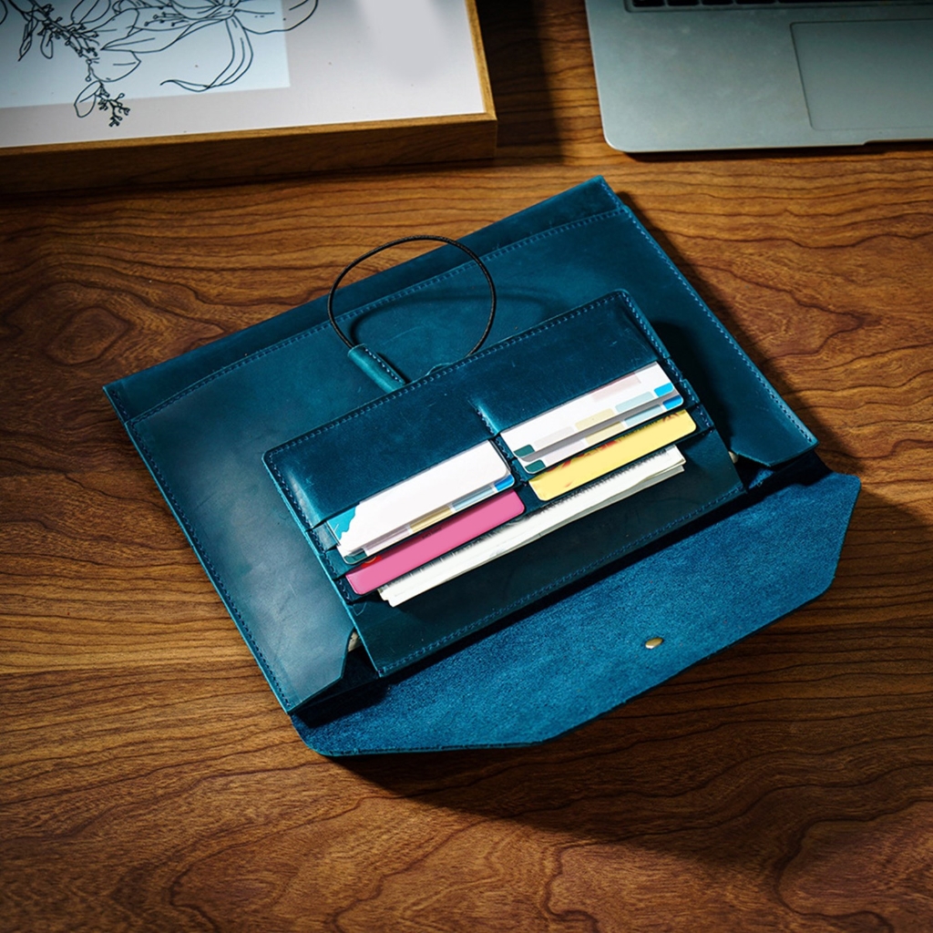 PU Leather File Folder with Multiple Card Slot, String Closure Document Holder