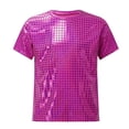 thumbnail image 3 of Gyexs Boys Sequin Shirt Short Sleeve Sparkly School Party Performance Shirts Toddler Kids Youth Clothes (Hot Pink, 12-13 Years), 3 of 5
