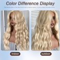 thumbnail image 3 of Blond Black Synthetic Wavy Wig with Curtain Bangs,   Wave Wig for Women,4x2" Hand-Tied Forehead Hairline Simulated Scalp Lace Wig,Glueless Synthetic Wig with Bangs,Synthetic Wig for Daily, 3 of 6