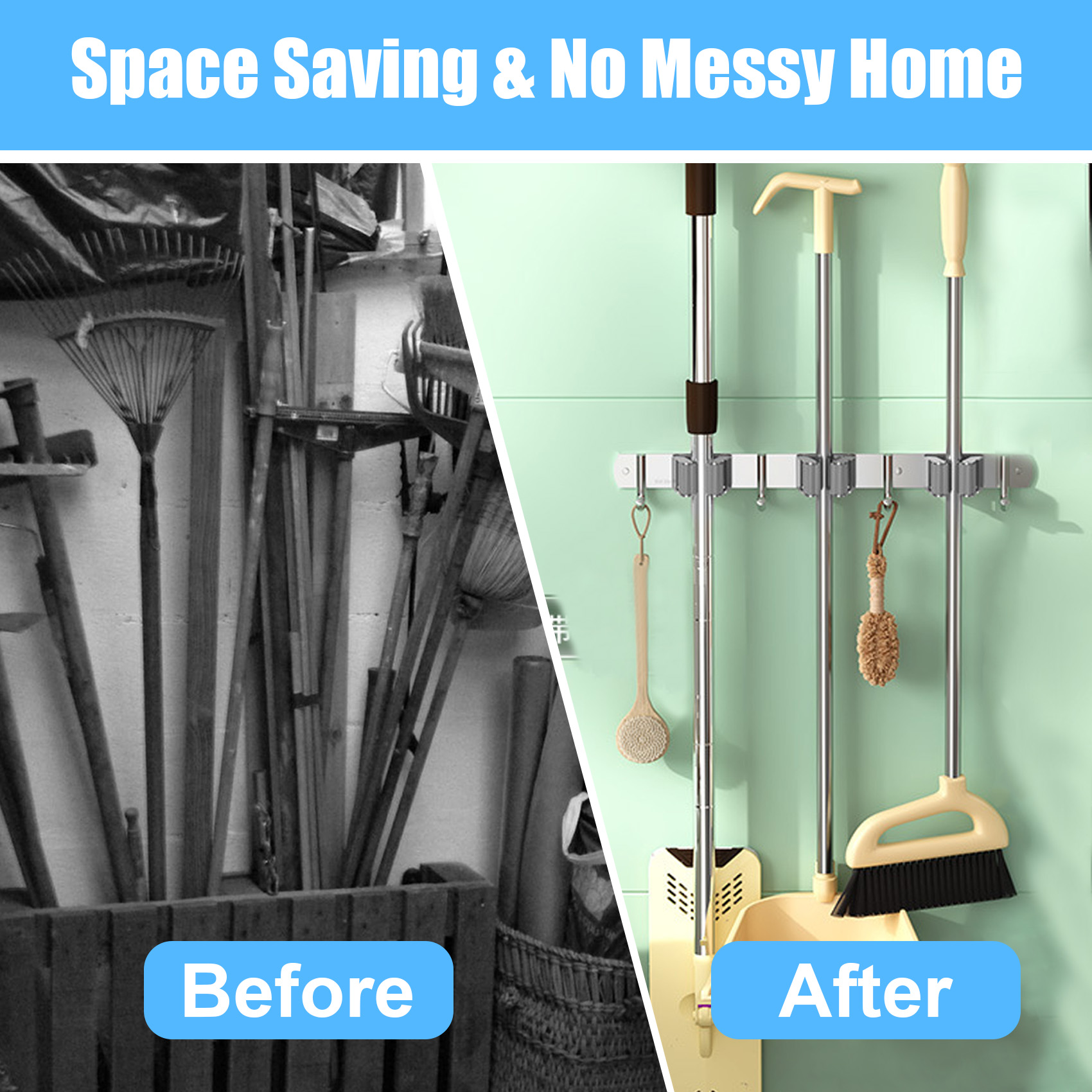 Yoleto 2-Pack Stainless Steel Mop and Broom Holder Wall Rack photo 3