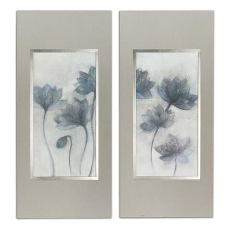 Set of 2 Prussian Blue Flowers Framed Print Wall Art 66"