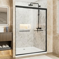 50"-54"W x 72"H Matte Black Aluminum Frame Double Sliding Shower Door,1/4"(6mm)Clear Tempered Glass w/Explosion-proof Film,Dual Stainless Steel Handles