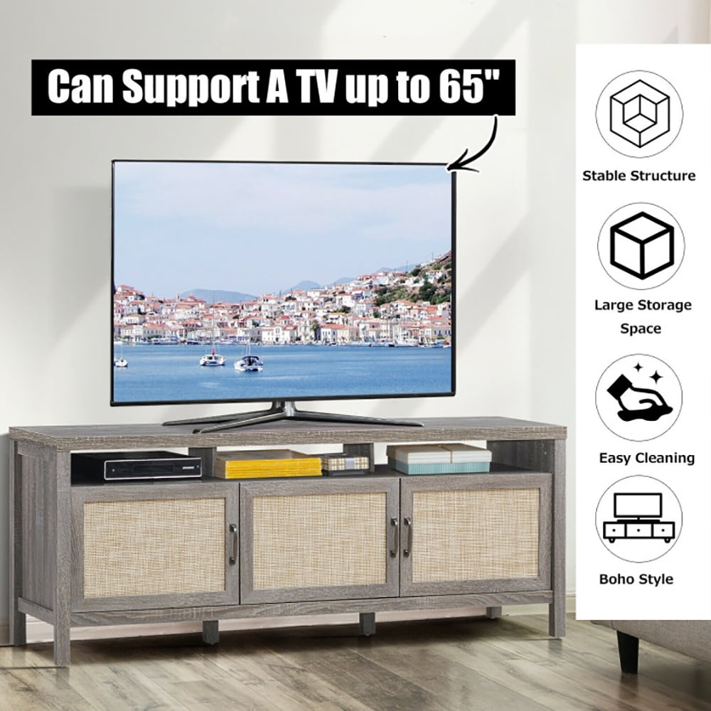 Finihen TV Stand, TV Cabinet, Universal TV Stand Entertainment Media Center for TV's up to 65 Inch, Media Entertainment Center with Storage, for Living Room, Bedroom, Gray