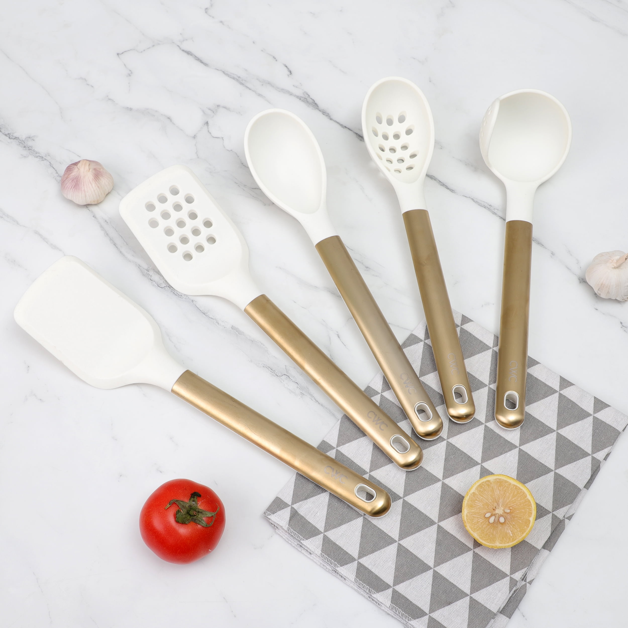 Cook with Color 5-Piece Stainless Steel & Silicone Utensil Set – Durable & Nonstick Safe