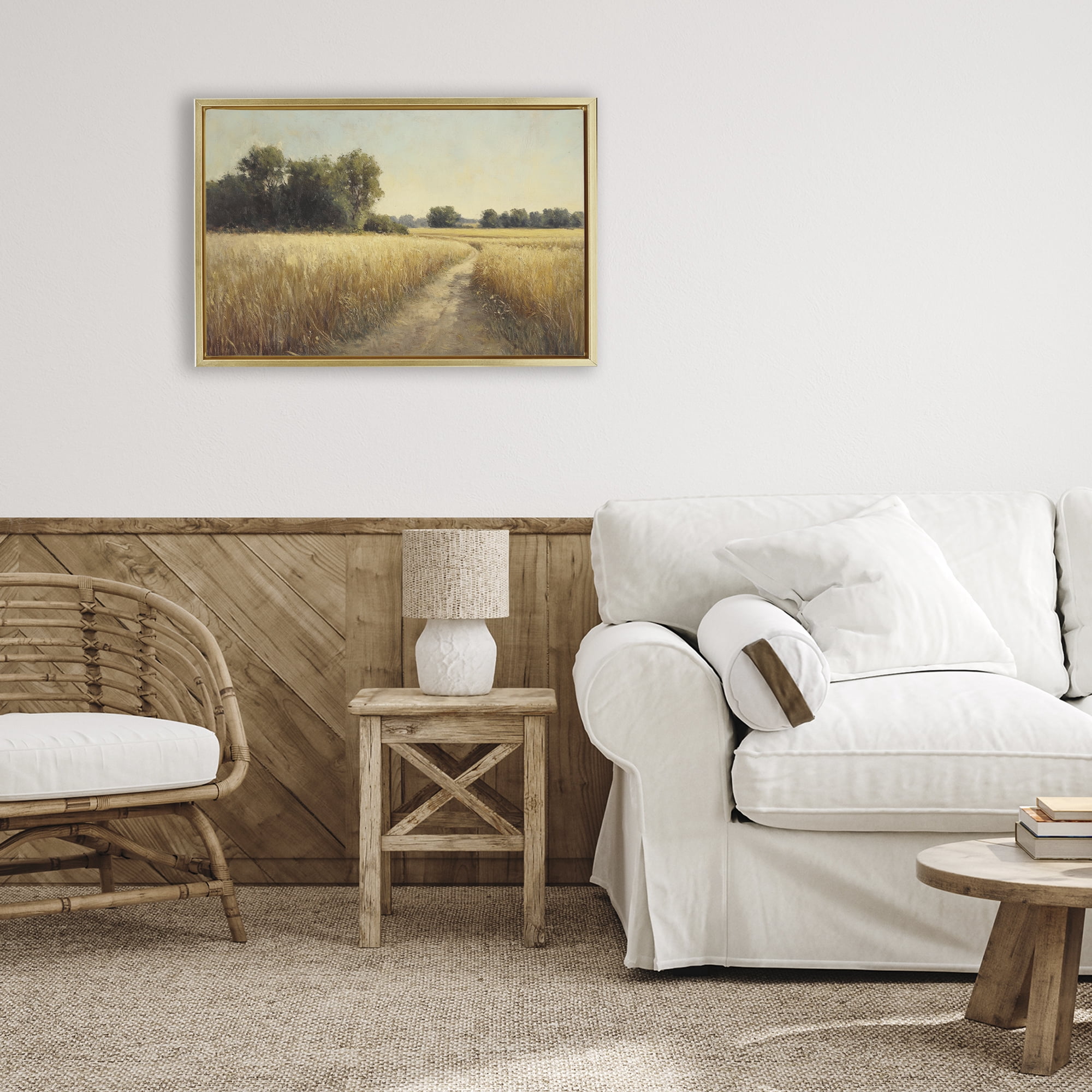 Stupell Industries Sunlit Country Wheat Path Gold Framed Floater Canvas Wall Art, design by Petal Prints Design