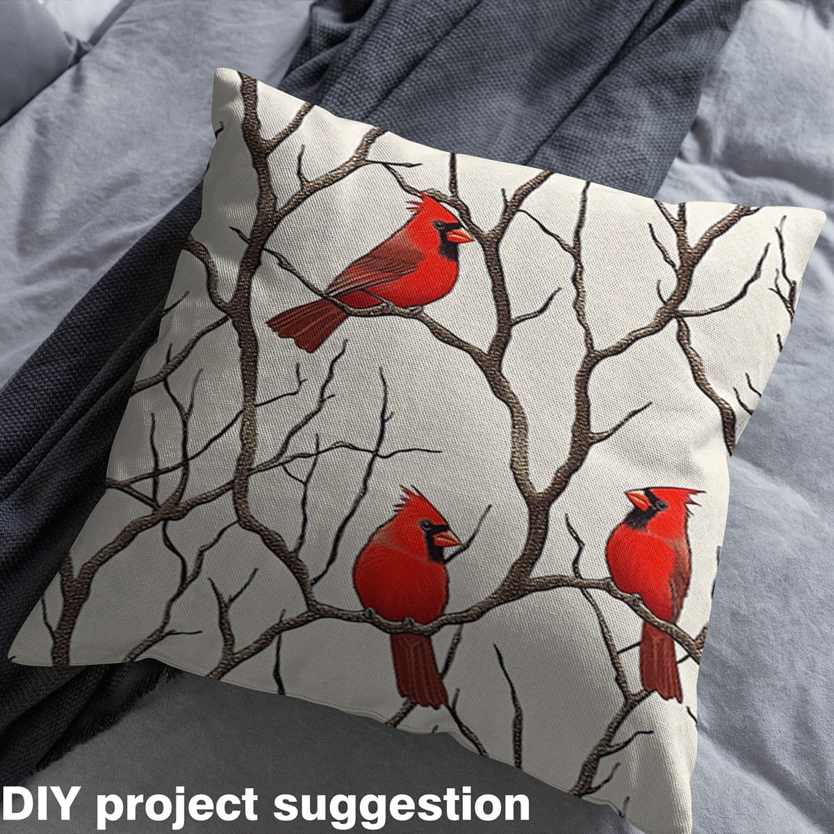 Castle Fairy Cardinal Bird Fabric by the Yard 3 Yards for Teens,Tree Branches Sewing Fabric,Merry Christmas Fabric for Sewing,Super Cozy Room Decor