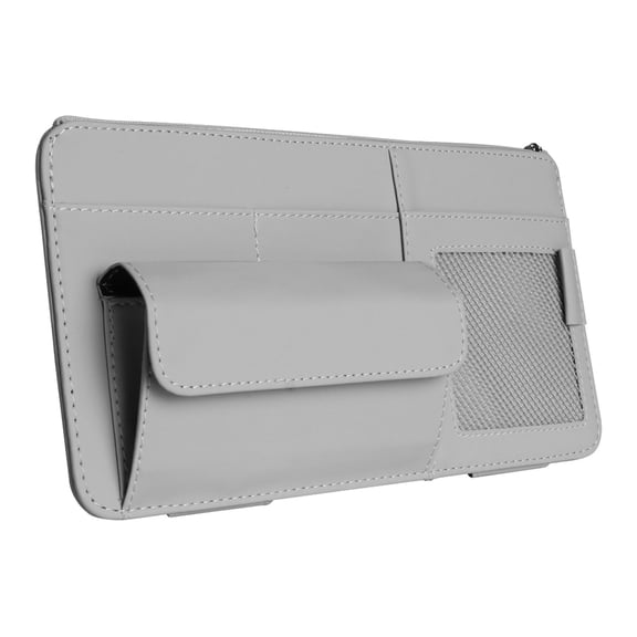 Car Sun Visor Organizer, Multi-Pocket Visor Organizer With Big Zipper Pocket, Sunglasses Holder & Elastic Bands, For Car Truck SUV Storage Pouch Accessories Interior-grey