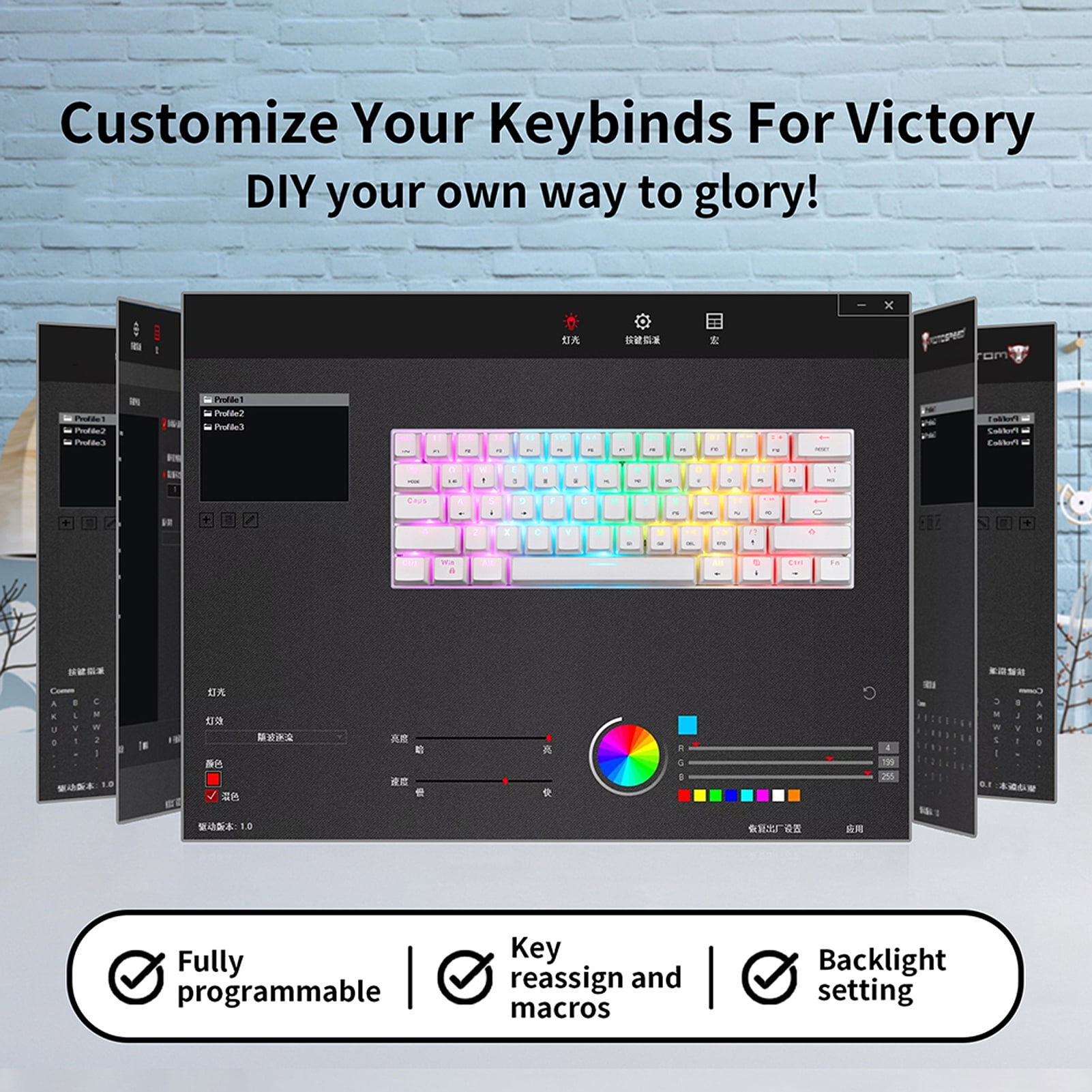 Digital Motospeed SK62 BT Wireless Gaming Mechanical Keyboard 61 Keys RGB Backlight Blue Switch Macro Drive For Laptop PC