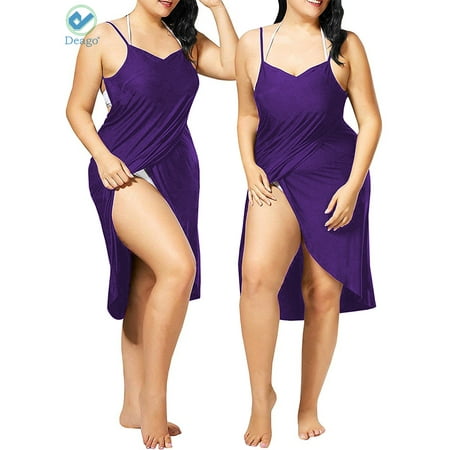Milk Silk Women Deago Women Milk Silk Soft Sleepwear Ladies Loungewear Nightgown Backless Sexy Bathing Cover Suit (4XL,Purple) ()