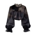 thumbnail image 3 of Women's Loose Fit Round Neck Long Sleeve Chiffon Blouse Shirt Comfy Flowy Dressy Work Office Outfits Casual Daily Wear | CSEONE,Black Free Size, 3 of 7