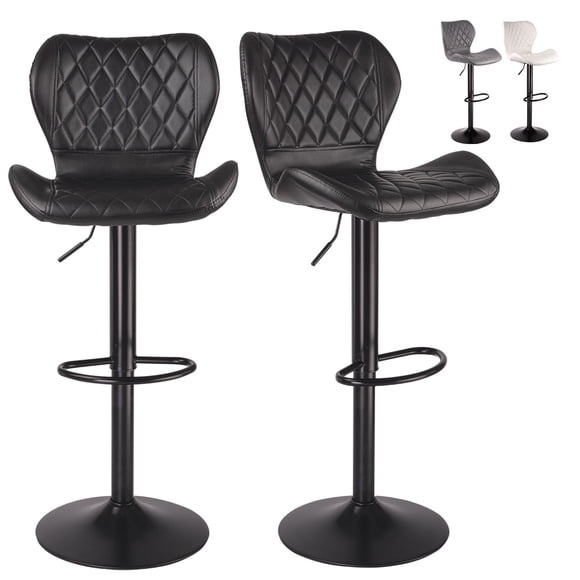 Set De 2 Bancos De Cocina Mostrador Barra Silla Taburete Comedor Respaldo Alto Altura Regulable y Función Giratoria 360°