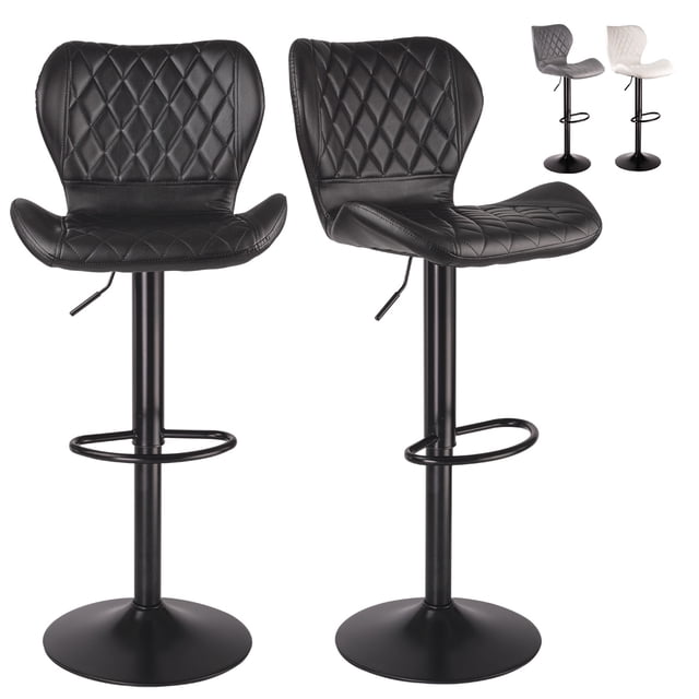 Set De 2 Bancos De Cocina Mostrador Barra Silla Taburete Comedor Respaldo Alto Altura Regulable y Función Giratoria 360°