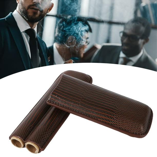 Estuche Para Cigarros Con 2 Dedos, Estuche De Viaje Para Cigarros Portátil Con Sensación Natural En La Mano, Cuero PU Marrón Texturizado Para Regalos Del Día Del Padre