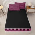 thumbnail image 4 of Erosebridal Retro Checkered Pattern Zipper Twin Comforter Sets with Fitted Sheet and 2 Pillowcases,Square Grid Print Zipper Bedding Set,Hot Pink Black,Black Reversible, 4 of 6