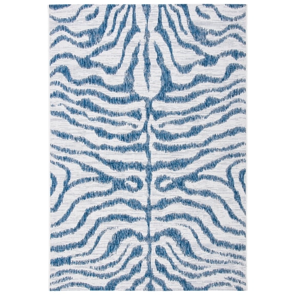 SAFAVIEH Courtyard Gerald Animal Indoor/Outdoor Area Rug, Ivory/Navy, 4' x 5'7"