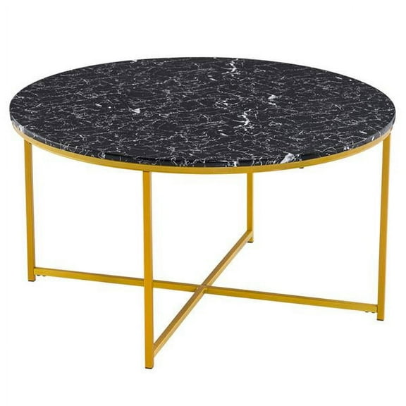 Wulawindy Coffee Table Black Round Marble, Metal Structure Dining Table 35.43 X 35.43 X 19.1 Inches