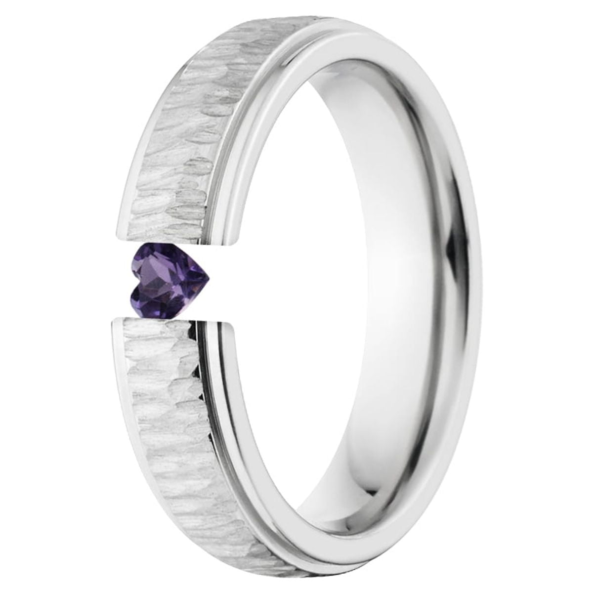 Heart Shaped Amethyst 5mm Stainless Steel Custom Tension Set Ring