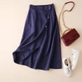 thumbnail image 2 of Women's Summer Linen Button Front Elastic High Waist Swing A Line Midi Skirt Navy 2XL, 2 of 4