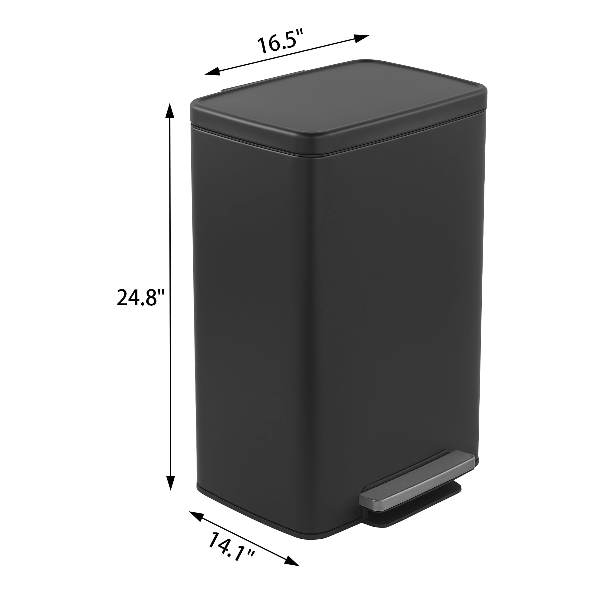 Innovaze 13 Gallon/50 Liter Rectangular Stainless Steel Step-on Trash Can for Kitchen, Matte Black