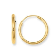 10k Yellow Gold Shiny Endless Round Hoop Earrings, Diameter 10mm