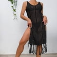 thumbnail image 4 of Brilliant Beach Cover up Womens Bathing Suit Crochet Cover Ups Bikini Swimsuit Loose Tassels Coverup Sexy Dress Sleeveless Tank Hollow Out(Black,One size), 4 of 5