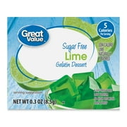 Great Value Sugar Free Lime Gelatin Dessert, 0.3 oz with 4 Servings Per Box.