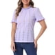 thumbnail image 4 of BLUSA CASUAL DE OJAL Y RUFFLE DE MANGA CORTA CON CUELLO ALTO PARA MUJERES INSPIRE CHIC TALLA XS LILA CLARO, 4 of 6