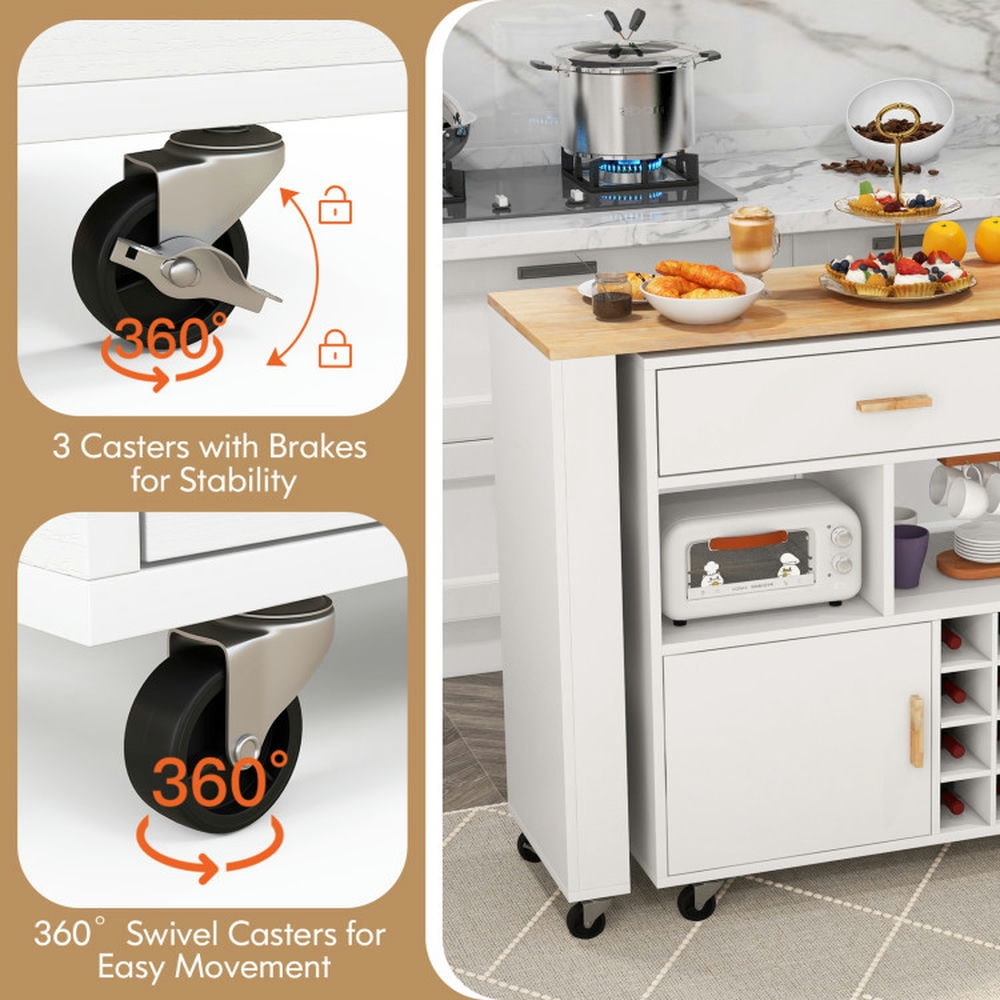 Finihen Rolling Storage Cabinet Cart, Kitchen Island Cart, Reversible Folding Kitchen Island Cart with Wine Rack and Spice Rack, for Kitchen, Dining Room, White Finihen Rolling Storage Cabinet Cart, Kitchen Island Cart, Reversible Folding Kitchen Island Cart with Wine Rack and Spice Rack, for Kitchen, Dining Room, White